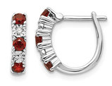 1/2 Carat (ctw) Sterling Silver Rhodium Plated Garnet Hoop Earrings with Accent Diamonds